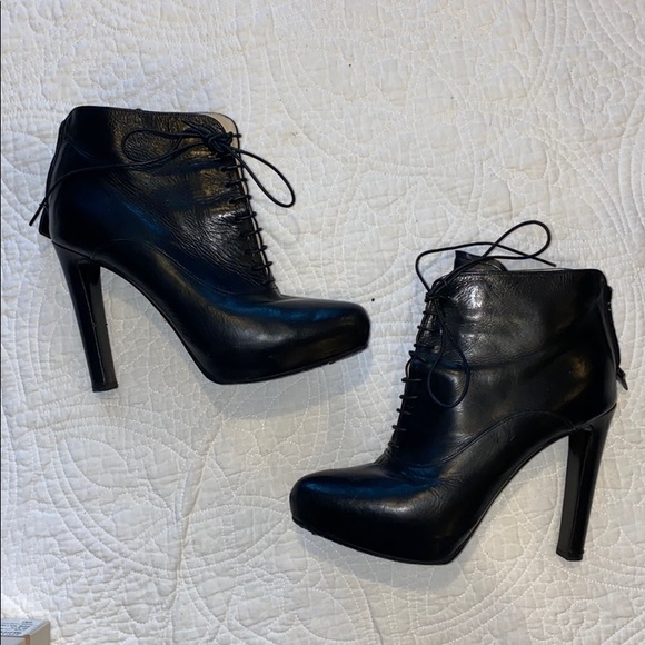 Prada Black Leather Platform High Heel Boots Ankle Booties - Picture 1 of 8